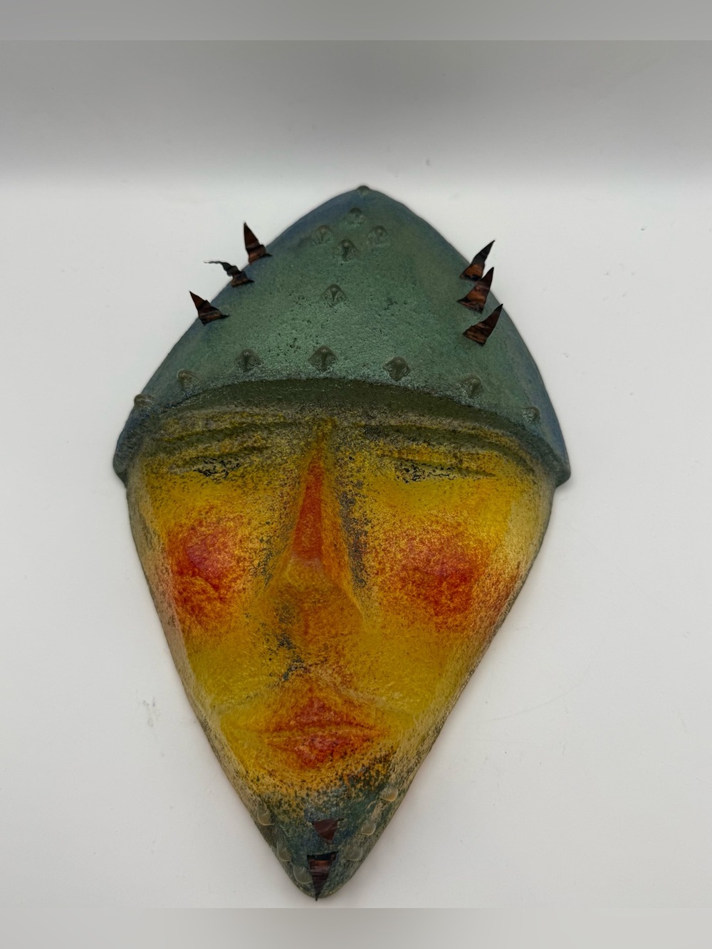 Art Glass Mask by Diane Ferland Cassandre Handmade Canada VTG Brutalist Signed